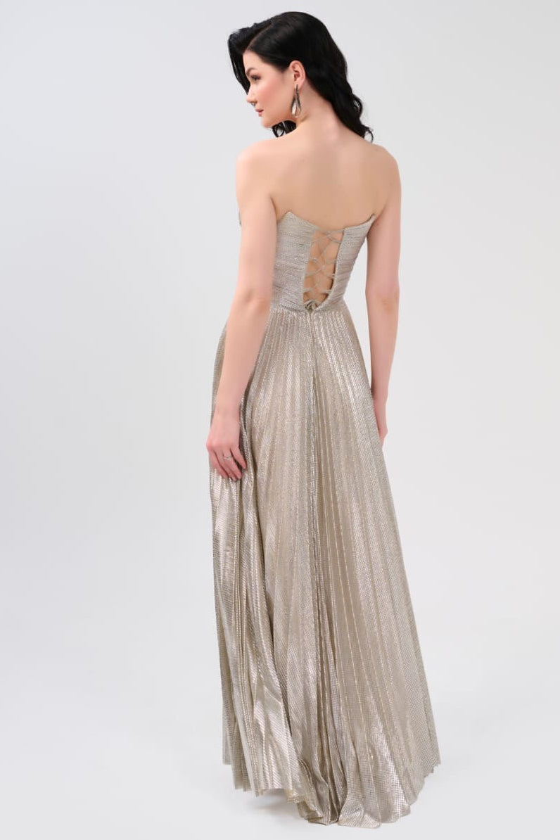 Elegantes Abendkleid mit schimmerndem Plissee-Rock C2139