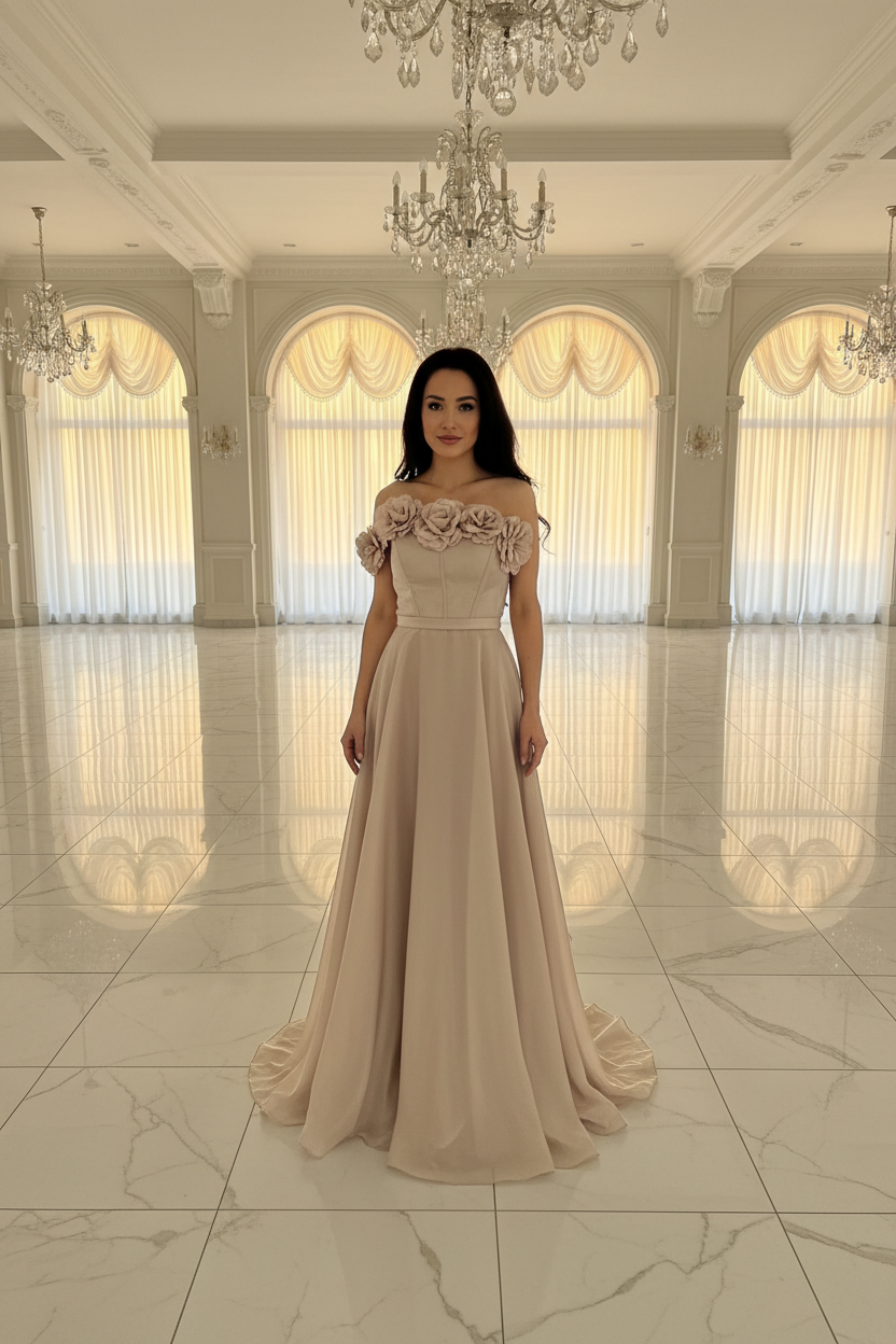 Elegantes Abendkleid mit Blumenapplikationen / C4964