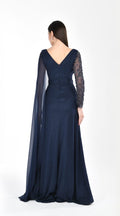 Elegantes Abendkleid mit Drapierung&besticktem Ärmel / C5911