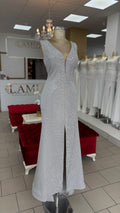 Elegantes Glanz-Abendkleid mit Beinschlitz / C5951