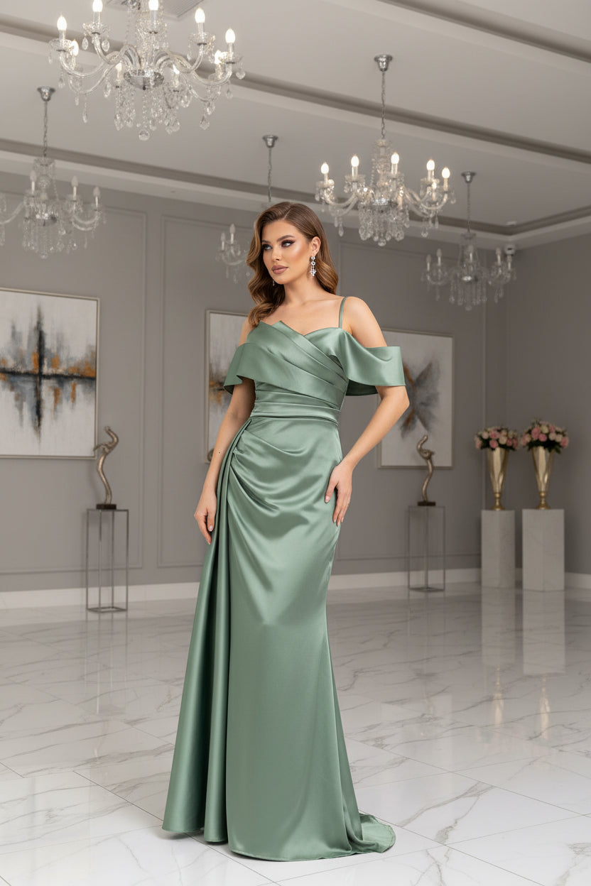 Elegantes Abendkleid mit Drapierung & Off-Shoulder-Design / M284