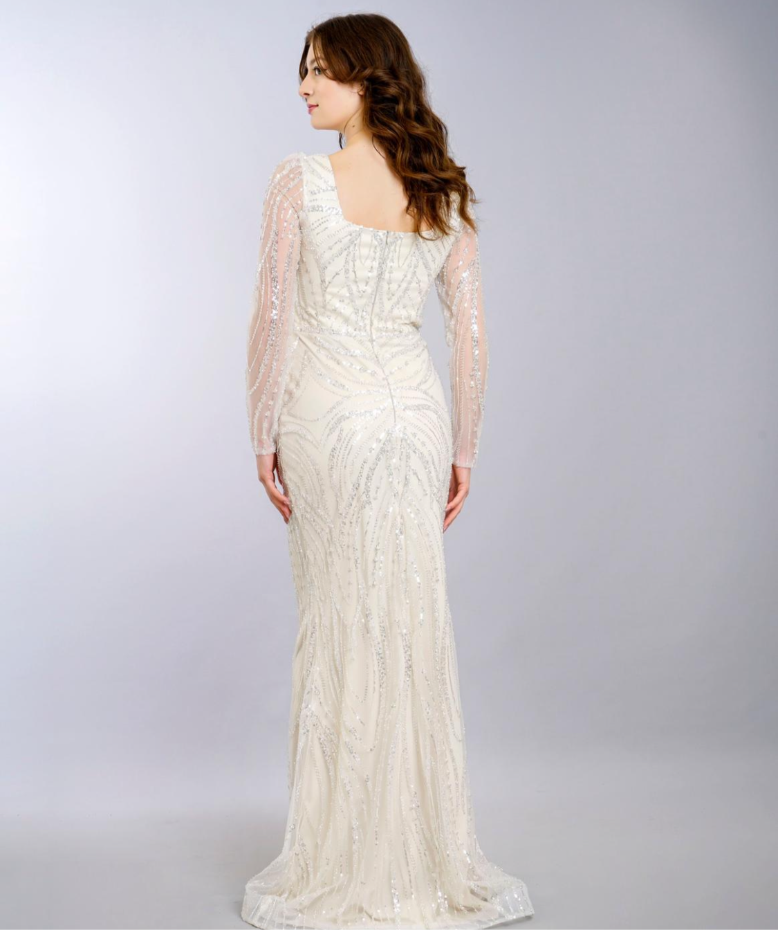 Abendkleid mit Perlenstickerei & langen Ärmeln – Modell M270