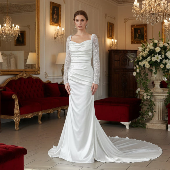 Zweiteiliges Standesamtkleid mit Perlenärmeln – Modell G8140