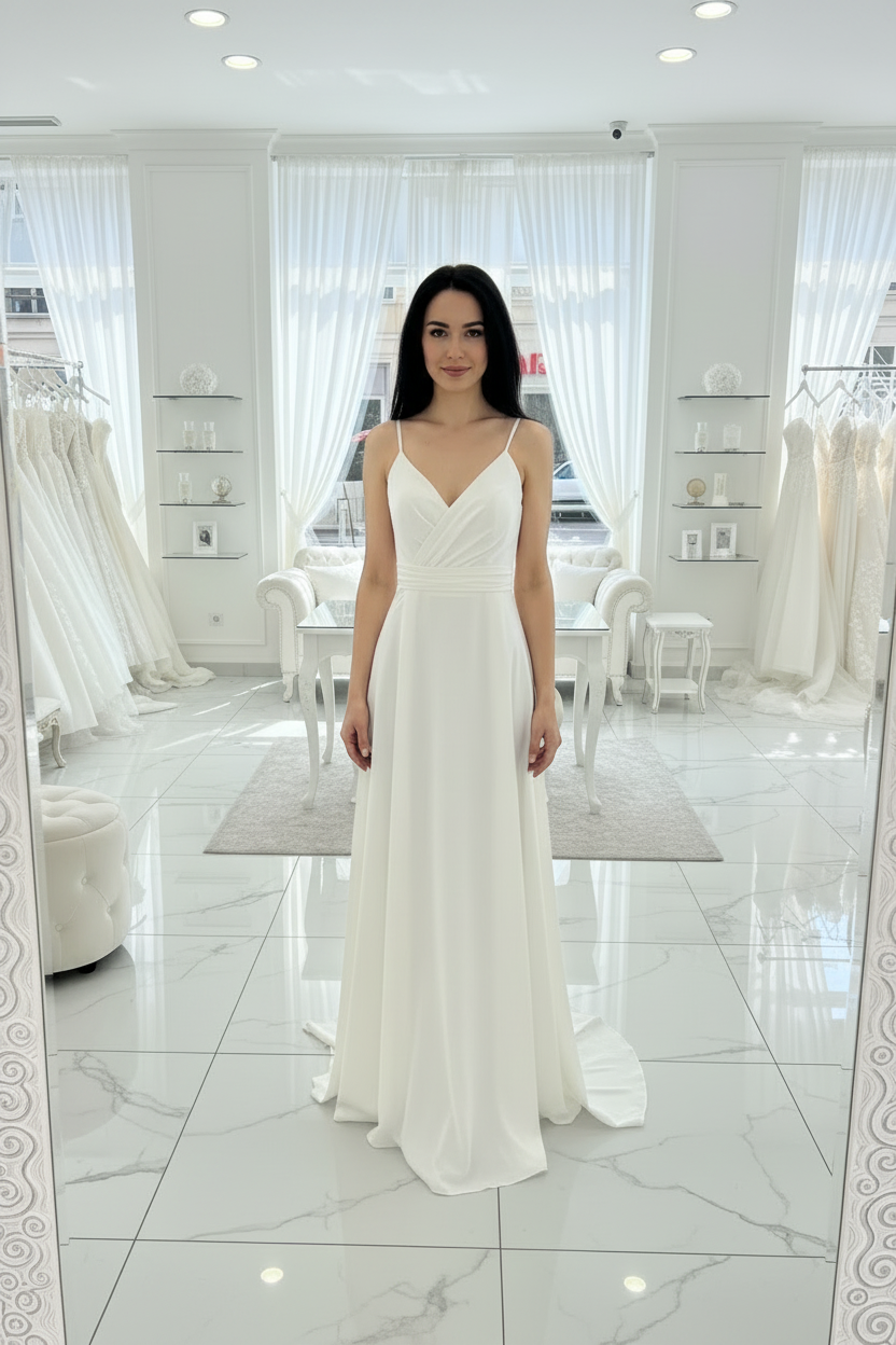 Elegantes, fließendes Abendkleid mit Spaghettiträgern