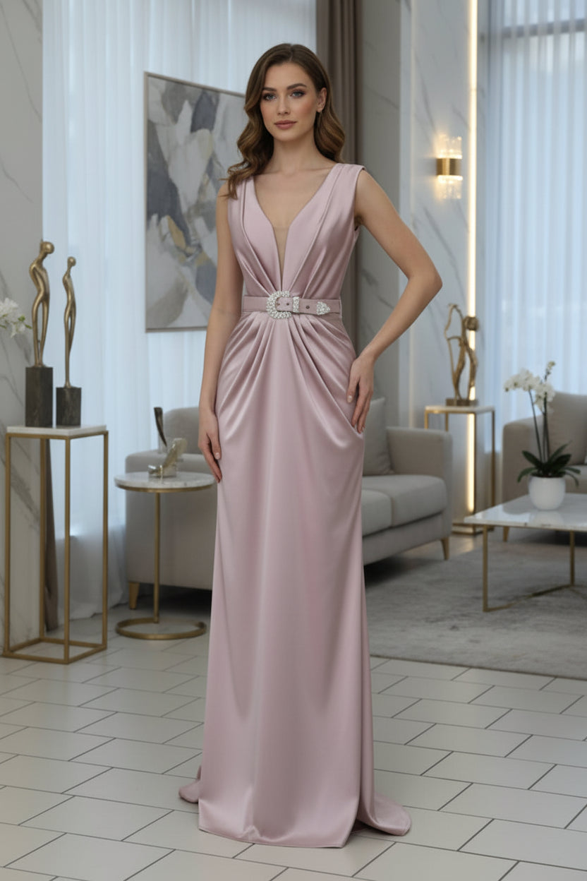 Elegantes Abendkleid mit Drapierung &amp; Schmuckgürtel