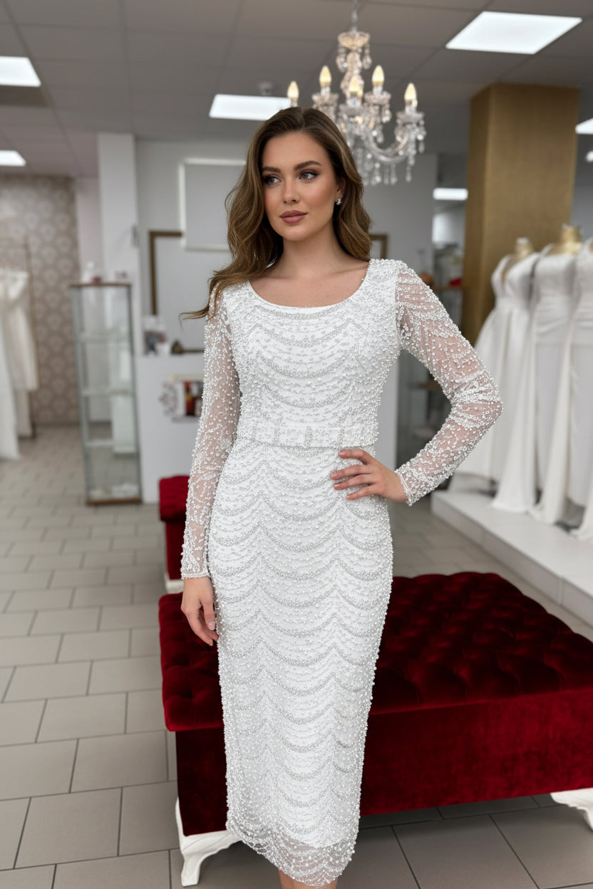 Standesamtkleid mit Perlenstickerei, 3/4-Länge – Modell R7532