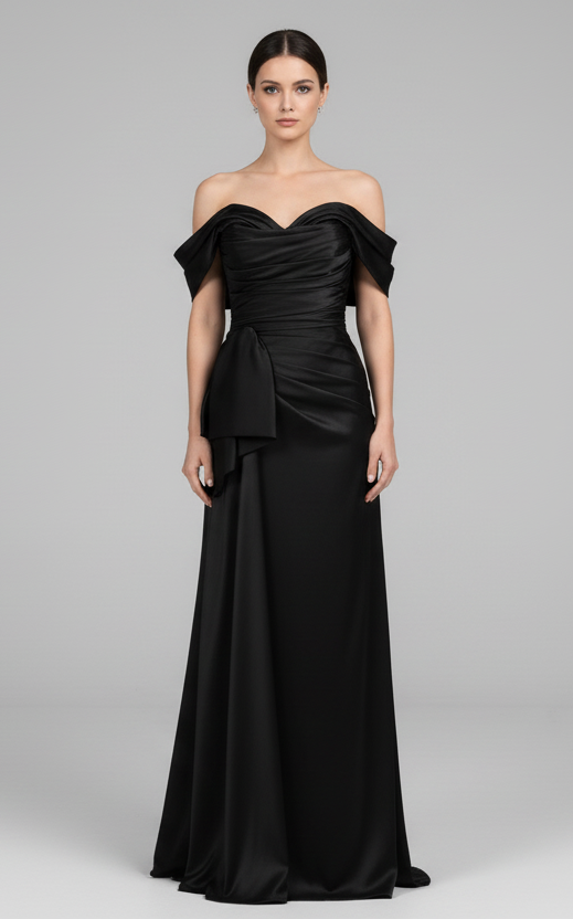 Elegantes Abendkleid mit Off-Shoulder-Design & Drapierung C2117