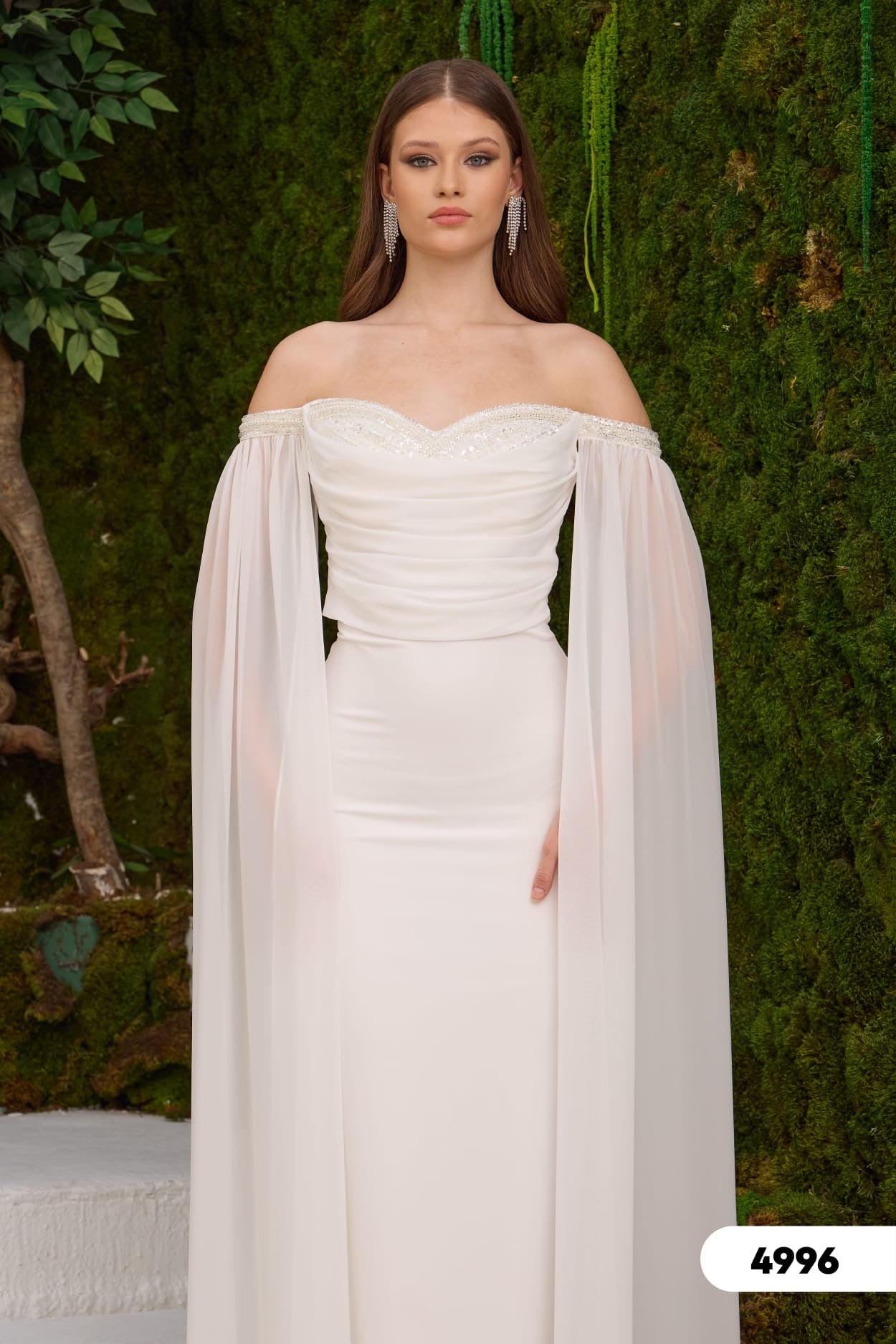 Standesamtkleid Off-Shoulder mit Chiffonärmeln – Modell C4996