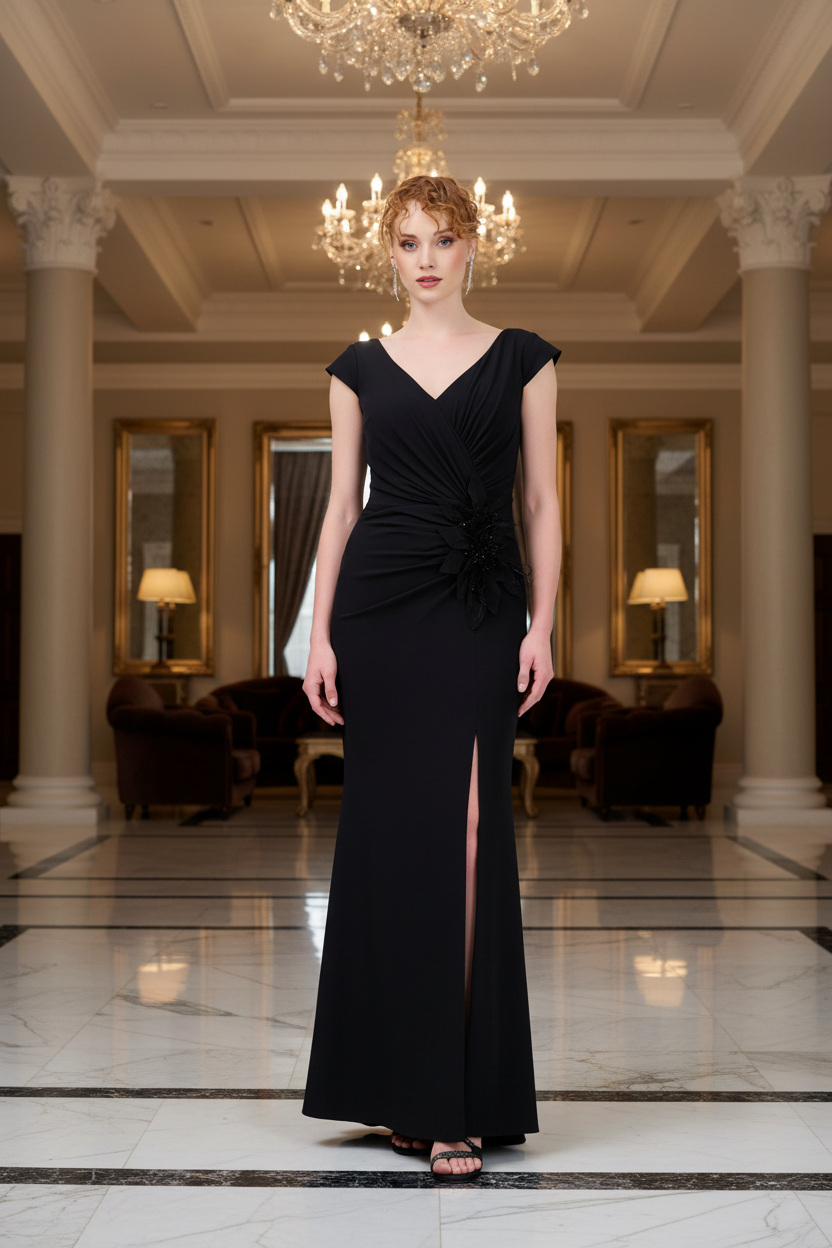 Elegantes Abendkleid mit Drapierung & Beinschlitz