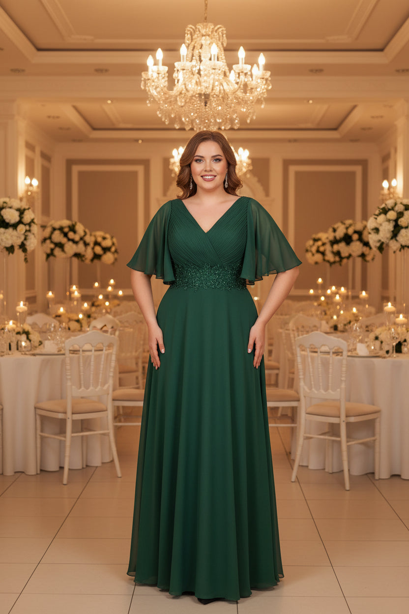 Abendkleid mit Chiffonrock & V-Ausschnitt – Modell FK639