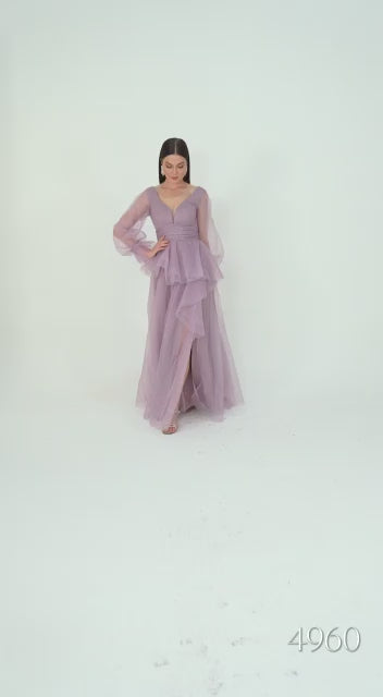 Elegantes Abendkleid mit Volants und Chiffonärmeln / C4916