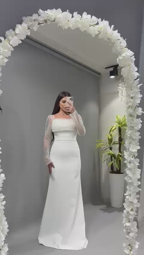 Standesamtkleid mit Perlenärmeln – Modell M361